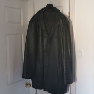 Men's mid-length leather jacket.